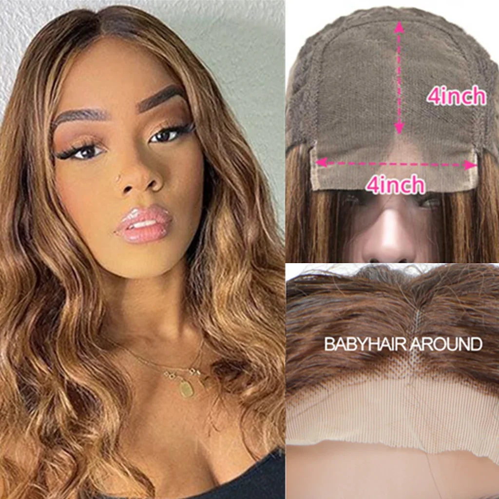 4x4 Lace Closure Human Hair Wig Highlight P4 27 Body Wave Density