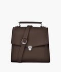 Women’s Push Lock Messenger Bag – Faux Leather Dark Brown