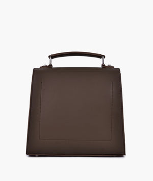 Women’s Push Lock Messenger Bag – Faux Leather Dark Brown