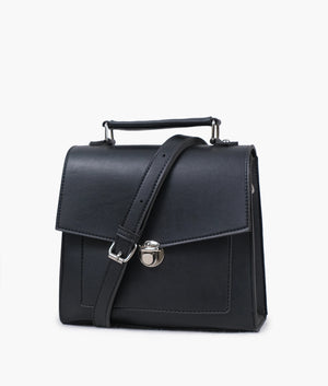 Women’s Push Lock Messenger Bag – Faux Leather Dark Brown