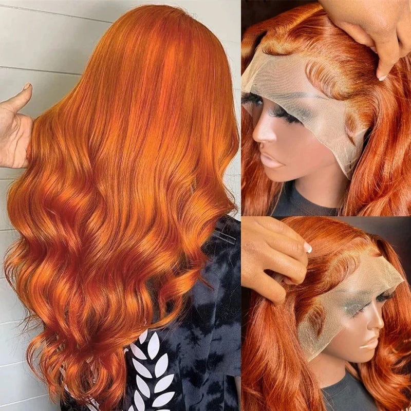 Long Curly Hair Fluffy Curly Hair  Orange Big Wave Real Hair Headband For Women