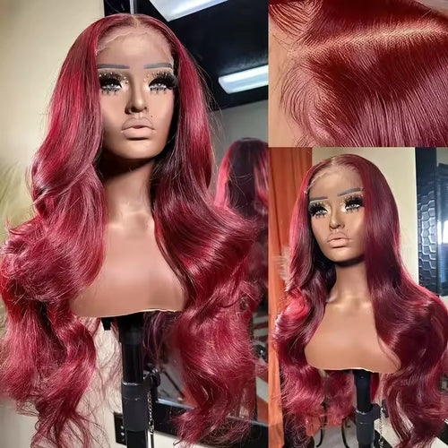 Body Wave Human Hair Wig 13x4 HD Burgundy Lace Front Wig Human Hair With Aligned Cuticle Brazilian Wig