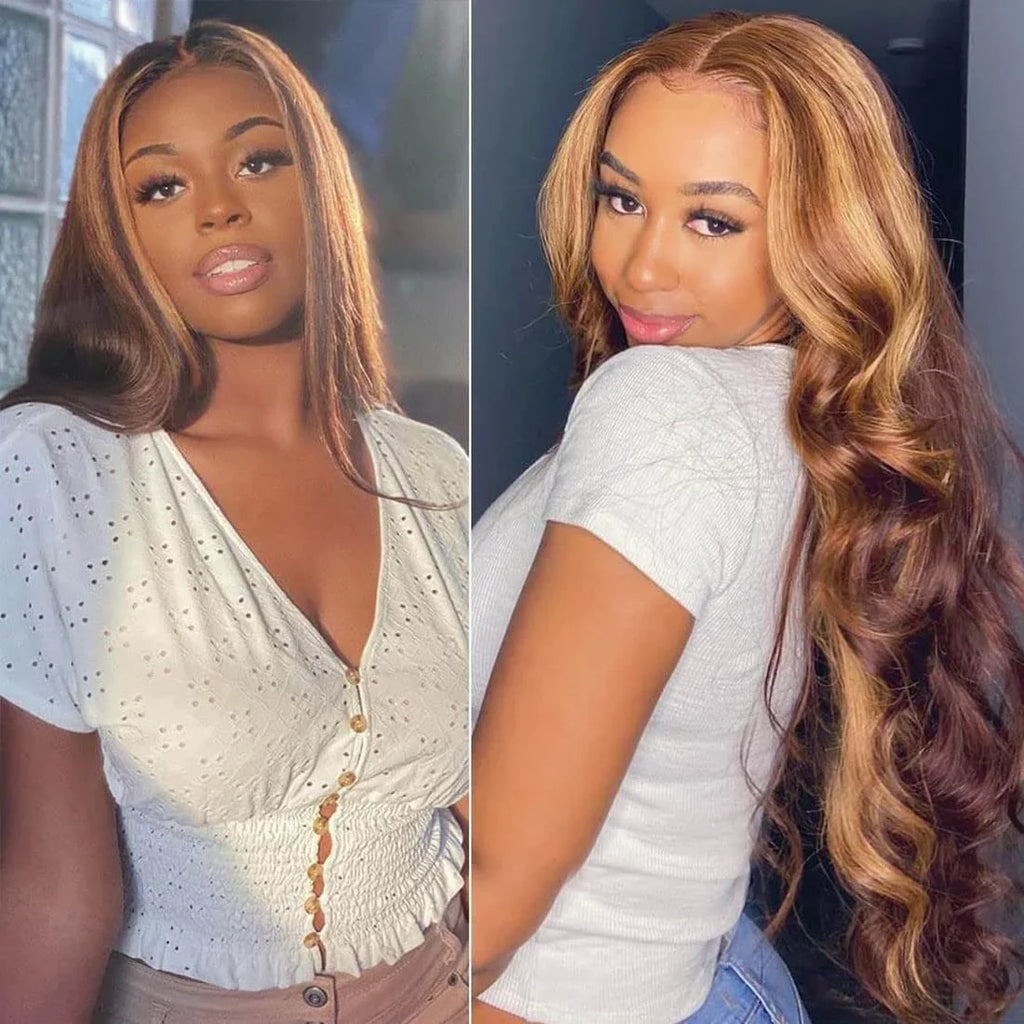 4x4 Lace Closure Human Hair Wig Highlight P4 27 Body Wave Density