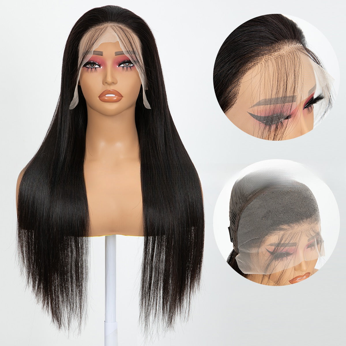 Lace Front Full Head Wigs Double Weft Long Straight Synthetic Hair Extensions