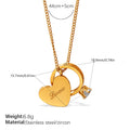 Love Engraved Gold Heart Double Pendant Rhinestone Stackable Couple Necklace