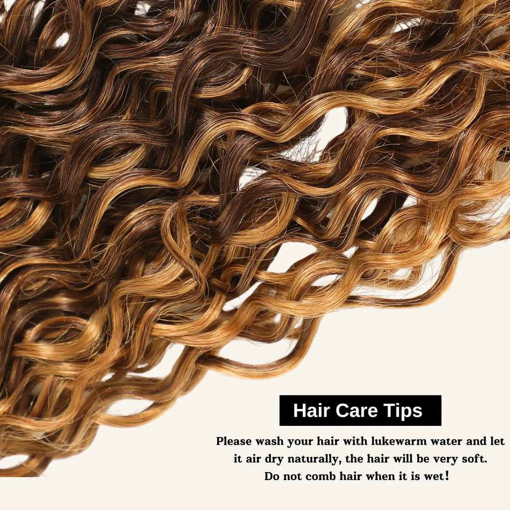 Honey Blonde Highlight Deep Wave Bundles 22 Inch P4/27 Ombre Single Bundles Wet and Wavy Bundle Human Hair Highlight Brown Color