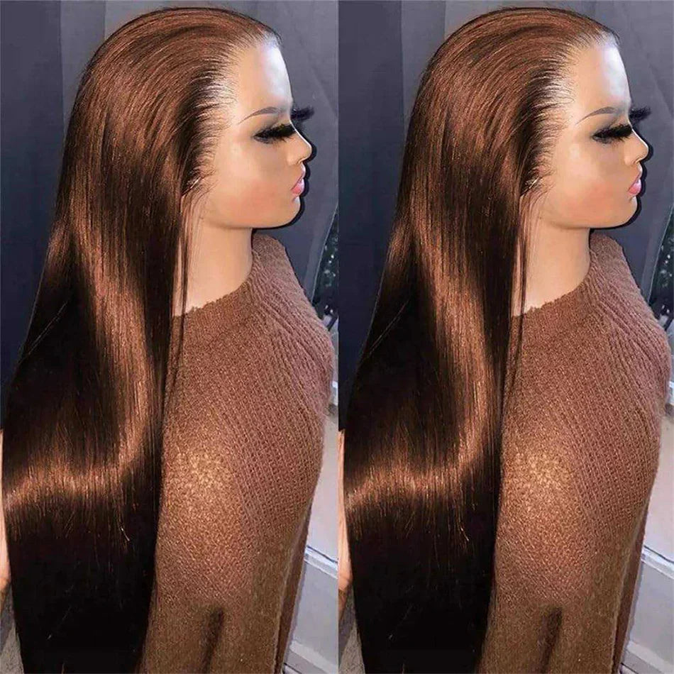 250% Density #4 Dark Brown 13x6 HD Lace Front Bone Straight Human Hair Wigs Chocolate Brown Straight Lace Frontal Wigs For Women
