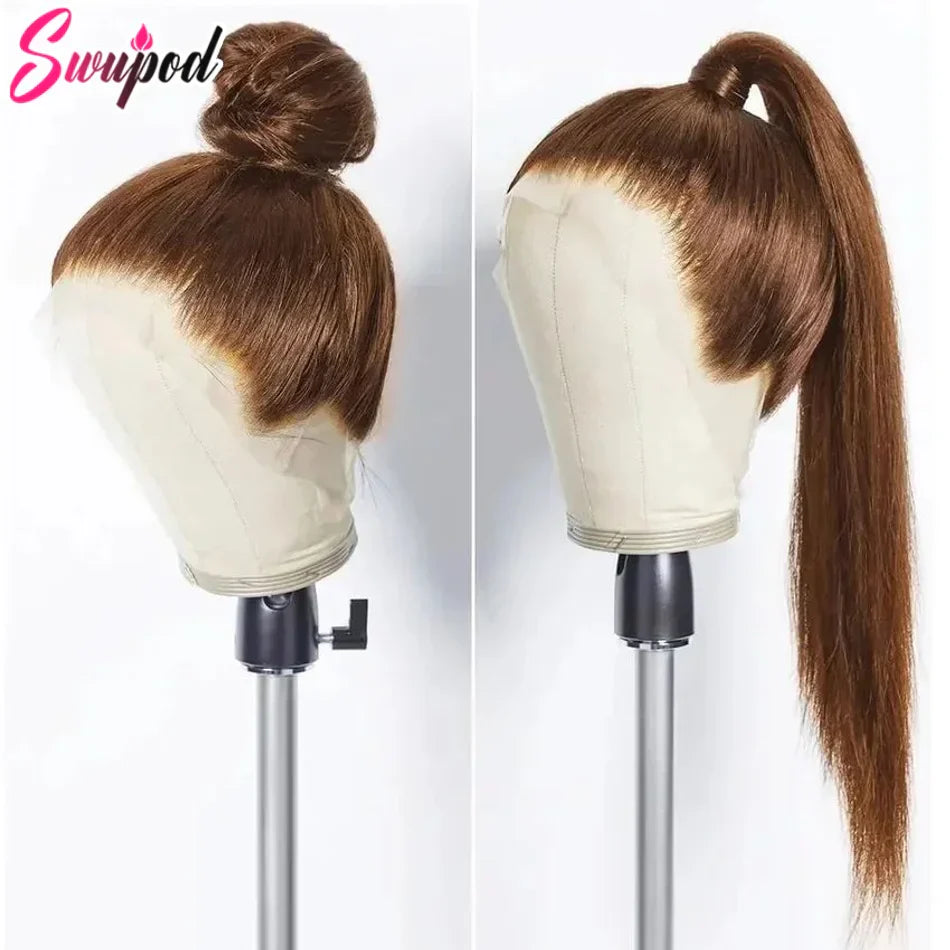 250% 360 Full Lace 13x6 HD Lace Frontal Wig 30 inch 13x4 Straight Remy Human Hair #4 Dark Chocolate Brown Glueless Pre Plucked