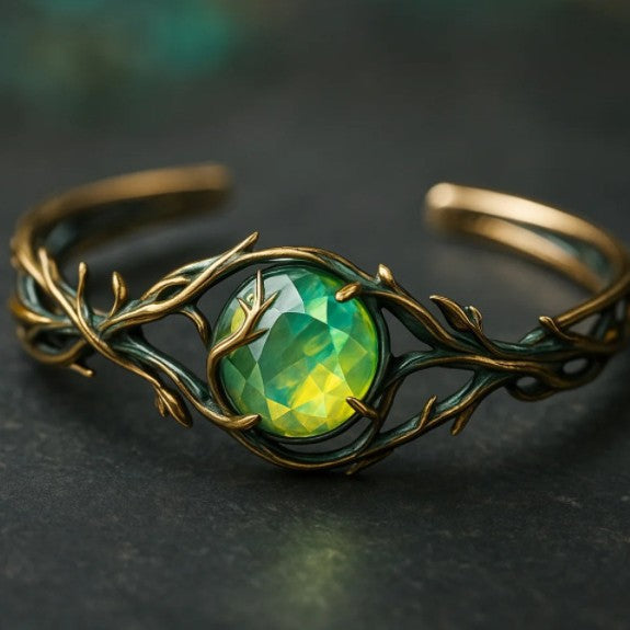 Vintage Royal-style Emerald Earrings With Gold-plated Vine And Branch Design