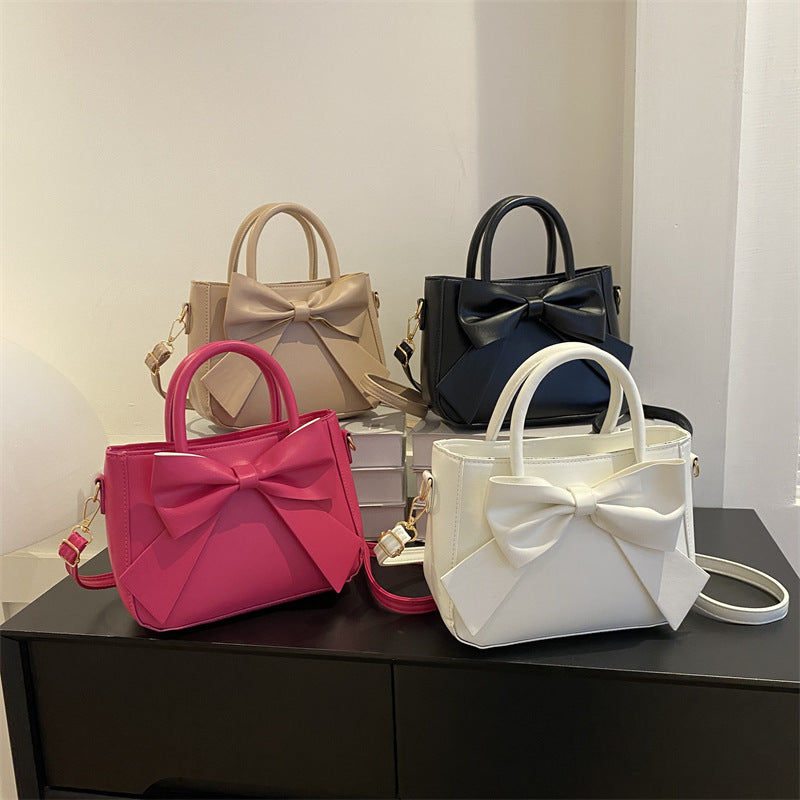 Fashionable Retro Bow-Trimmed Small Square Handbag Crossbody Or Shoulder Style