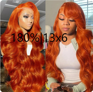 Long Curly Hair Fluffy Curly Hair  Orange Big Wave Real Hair Headband For Women